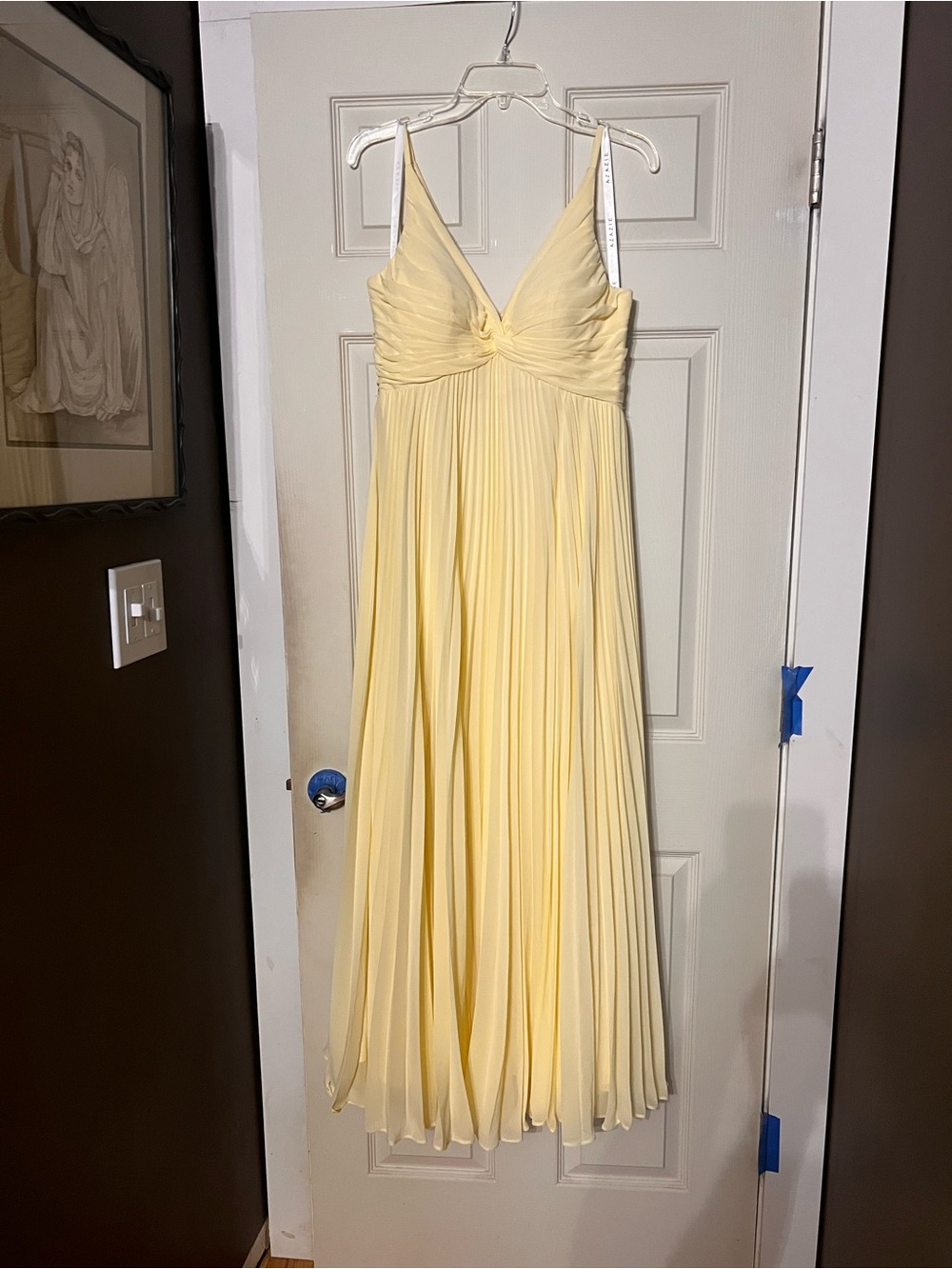 Azazie Pale Yellow Pleated Maxi Dress